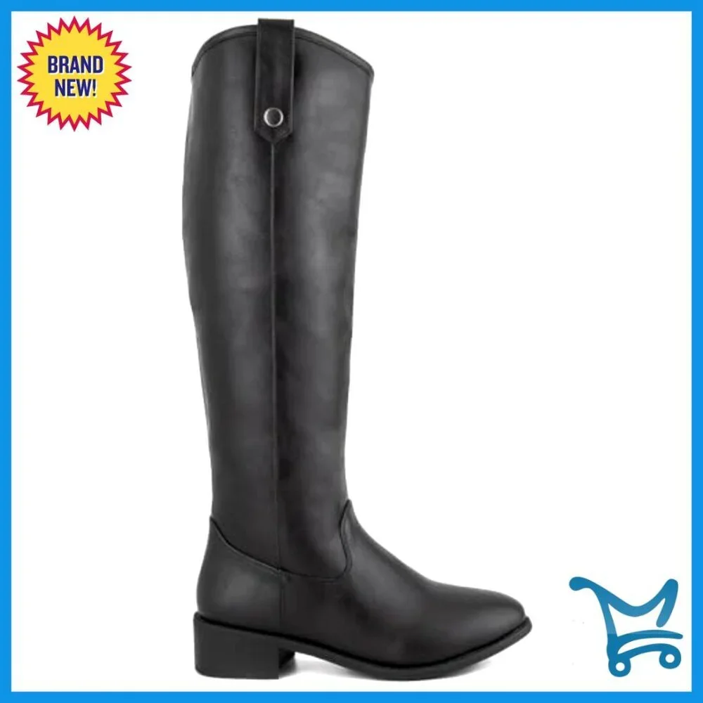 Knee High Riding Boots Faux Leather Water Resistant Regular Wide Calf